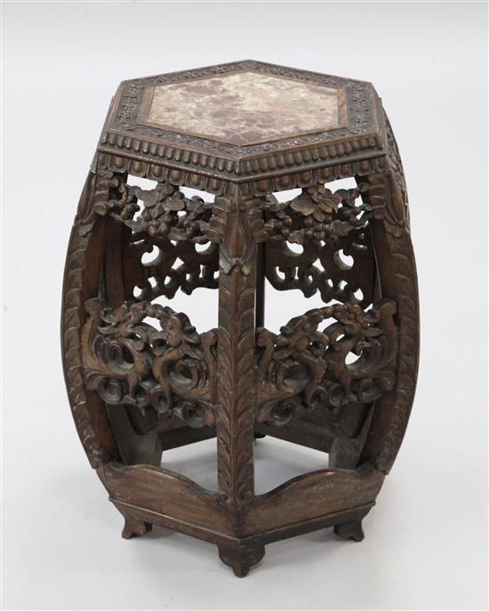 A late 19th century Chinese hardwood garden seat, 1ft 9in.